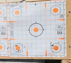 15-round groups, 2.3 MOA on the right with a cool barrel, 3.8 MOA on the left with a very hot barrel