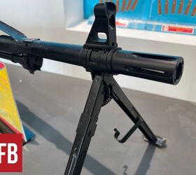The STrL-P muzzle device is noticeably longer than on the original Russian PKP. Lynndon Schooler.