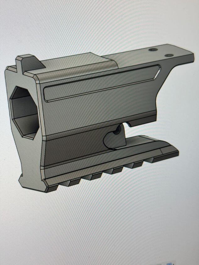 wheelgun wednesday booligan s muzzle loader modernized, CAD model of the accessory interface showing the bolt hole allowing a solid yet discreet connection with the barrel assembly