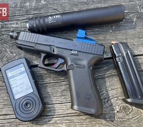 Glock 45 about to use the Mec-Gar magazine, Shield Sights Red Dot, A-TEC PMM-6 Pistol Suppressor and the Shooters Global SG Timer 2 - This Beeper is a Keeper.