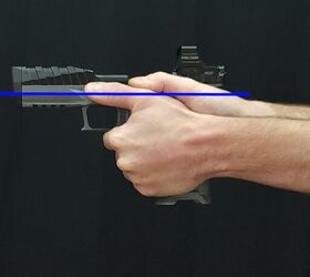 the quest for the low bore axis rideout arsenal dragon from the usa, The blue line shows how the barrel axis rides within the hand of the shooter not above it