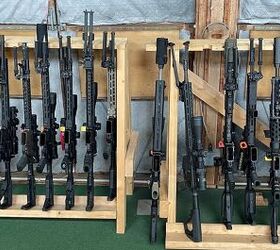 The rifle rack in a recent Swedish DMR shooting competition.