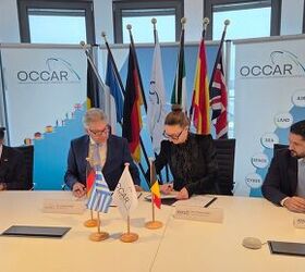 From the signing of the agreement (from left): Mr. Christian Hadjiminas, Founder and CEO of THEON, Mr. Joachim Sucker, OCCAR-EA Director, Ms. Christina Canitz, Head of Hensoldt Optronics, Mr. Michael Holzmann, Managing Director of Hensoldt Theon Night Vision.