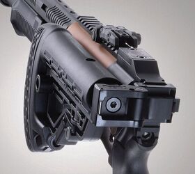 The Chisel Folding Stock Mount allows the 8-position adjustable LOP stock to be folded completely along the reverse side of the receiver.