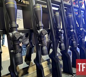 A rack of rifles topped with the new Leupold VX-4HD scope. [Zac K.]
