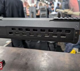 Staggered MLOK slots on the carbine's forend, note the visible dual recoil springs