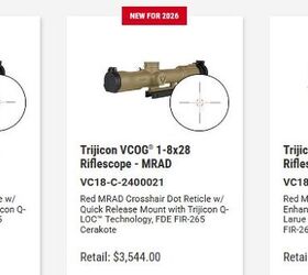 trijicon adds fde finish to vcog 1 8x28 riflescope