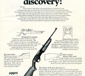 The gun mag editors of the 1970s shot the Savage 170 far better than I did. Note the amusing crowing about the savings of “as much as $7.00” thanks to the drilled-and-tapped receiver.