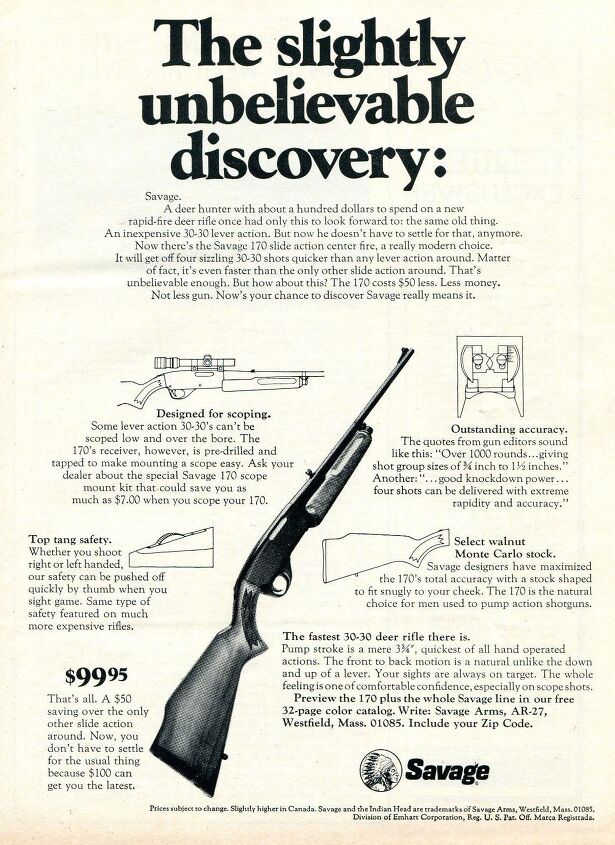 The gun mag editors of the 1970s shot the Savage 170 far better than I did. Note the amusing crowing about the savings of “as much as $7.00” thanks to the drilled-and-tapped receiver.