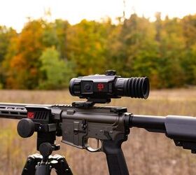 tfb review atn thor 6 mini 384 3 5 28x thermal scope, The ThOR 6 Mini 384 on a tripod mounted rifle