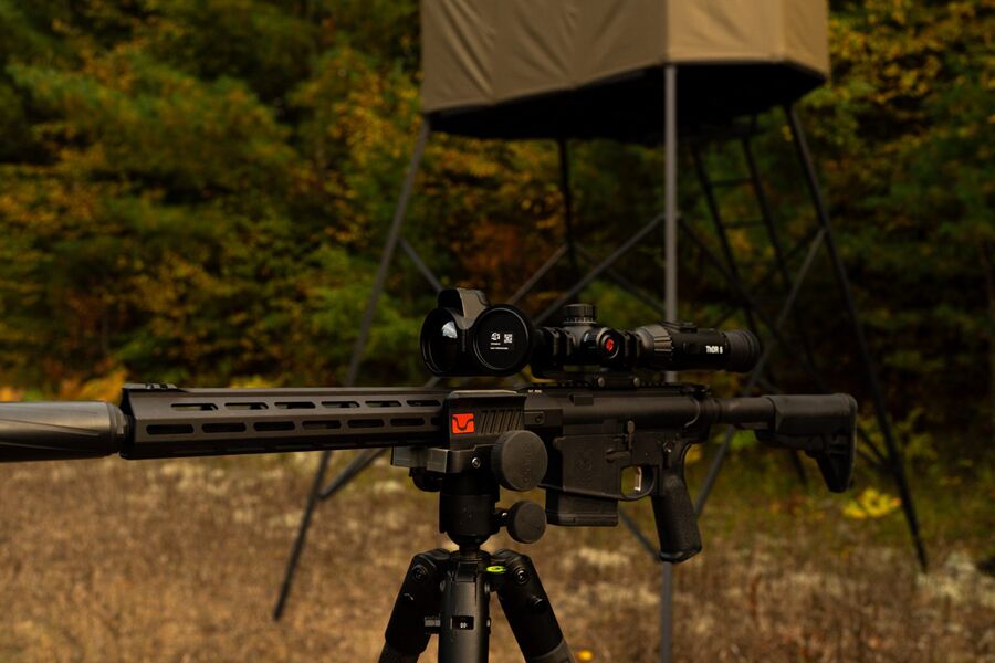 tfb review atn thor 6 elite lrf 640 3 24x thermal scope, The LRF 640 in front of an elevated blind on my Northern Michigan lease