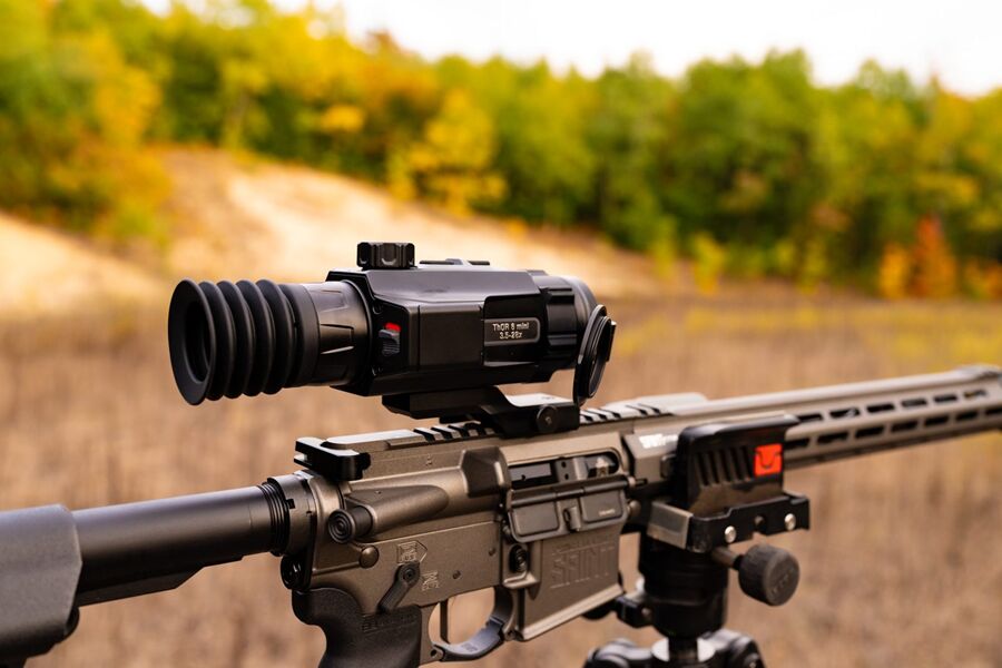 tfb review atn thor 6 mini 384 3 5 28x thermal scope, The eyepiece end of the Mini 384 with the 3 5 28x model label on the housing