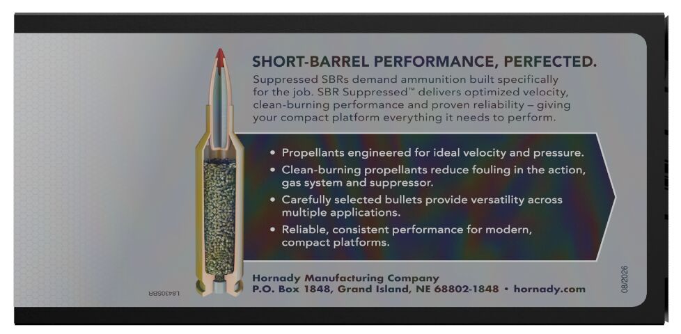 hornady sbr suppressed supersonic ammo line for short barrels and cans